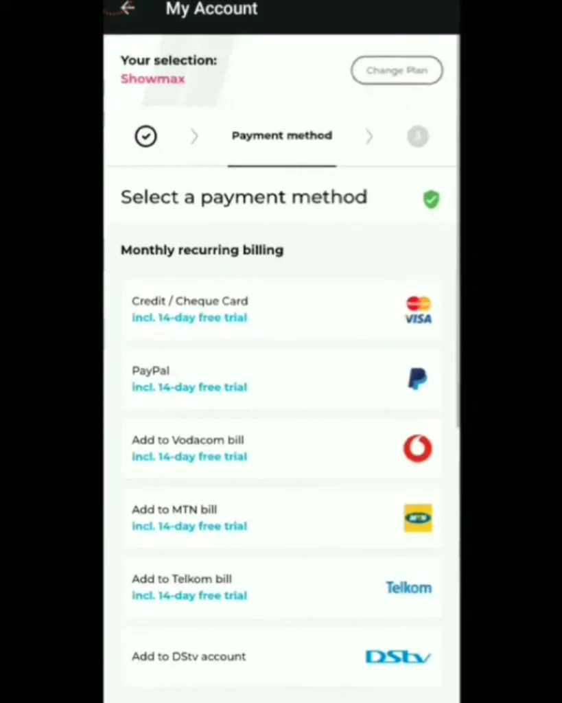 Showmax Payment Methods